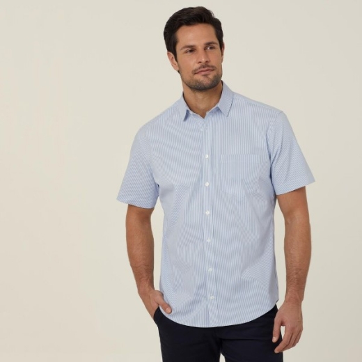 Picture of NNT Mens Avignon Fine Block Stripe Stretch Shirt Short Sleeve